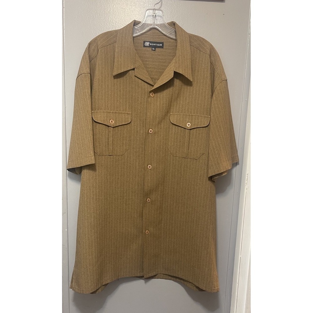 Vintage Montique Walking Shirt Men's Extra Large Gold Black Pin Stripe